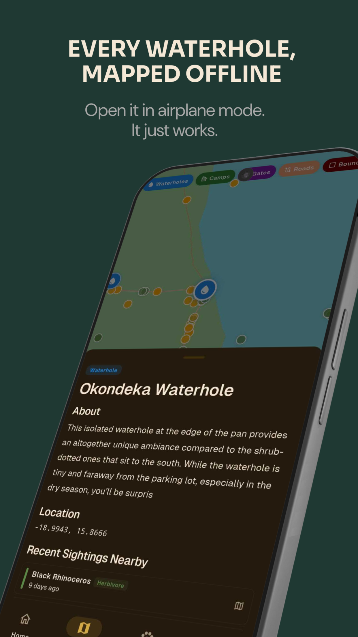 Map showing every Etosha waterhole