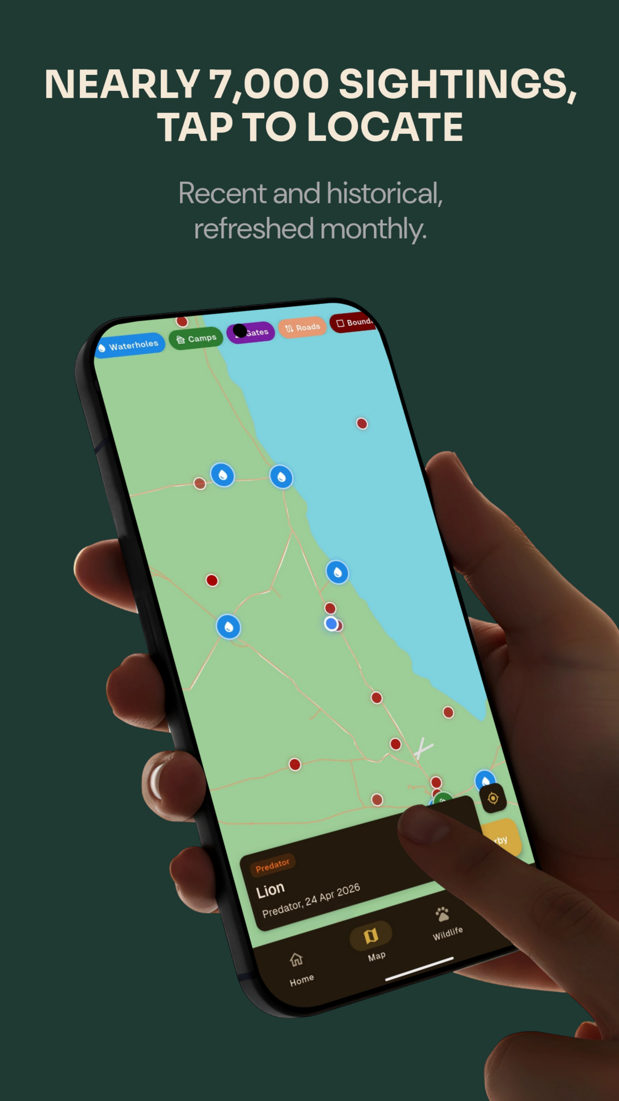 Sighting detail with map pin